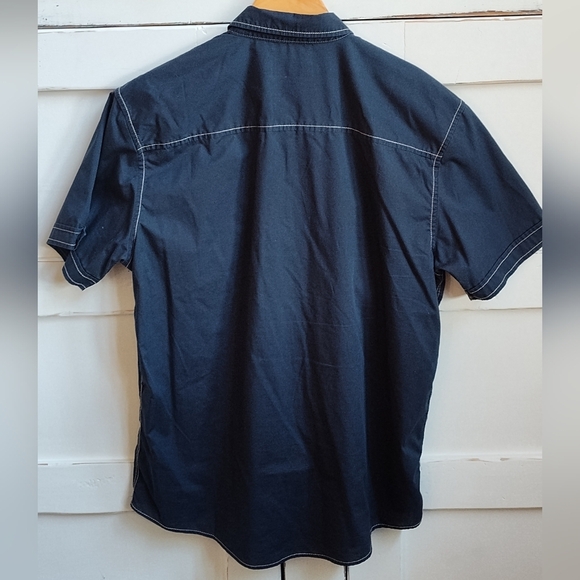 Michael Brandon Men's Navy & Grey Colorblock Short Sleeve Button-Up | Large - Picture 2 of 5